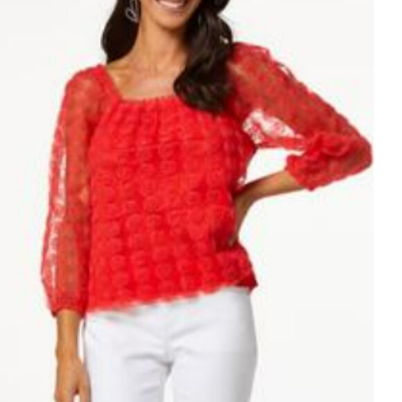 Red Rosette Tulle Top  Size L  NWT - Picture 1 of 5